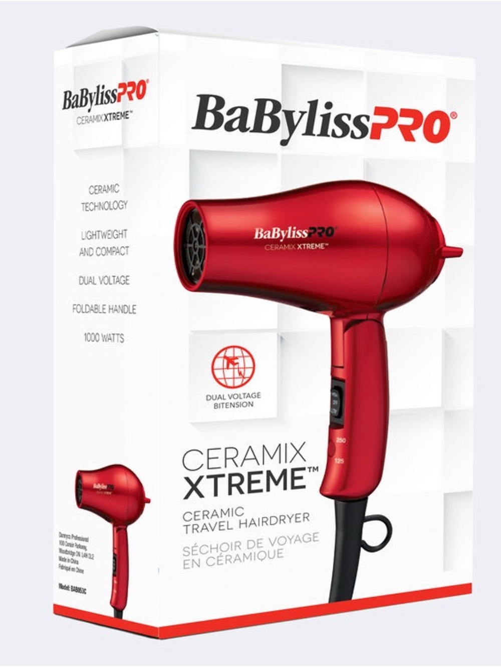 BaByliss PRO Red Ceramic Travel Hair Dryer